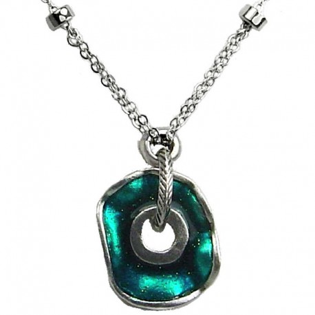 Simple Costume Jewellery Aqua Enamel Illusion Circle Pendant Fashion Necklace