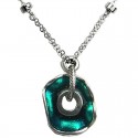 Aqua Enamel Illusion Circle Pendant Fashion Necklace