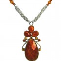 Brown Diamante Rhinestone Teardrop Fashion Necklace