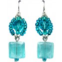 Blue Venetian Glass Square Bead Drop Earrings