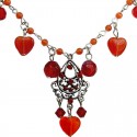 Red Cats-Eye Stone Heart Charm Bead Chandelier Necklace