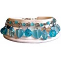 Blue Natural Stone Cats-Eye Heart Charm Cluster Dangle Bead Bracelet