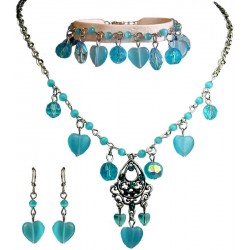 Blue Natural Stone Jewellery Set, Fashion Heart Jewelry Sets, Dangle Bead Jewellery Set. Blue Necklace Bracelet Earrings Sets