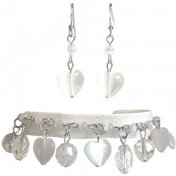 White Natural Stone Heart Dangle Bead Bracelet Earrings Jewellery Set
