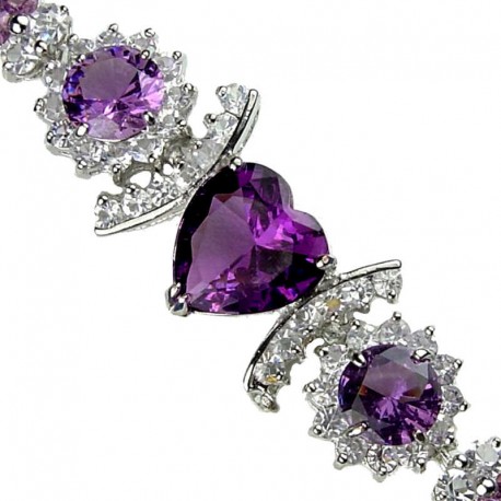 Fashion Jewellery Bracelets, Purple Heart Bracelet, Costume Jewelry UK, Diamante Bracelet, Purple jewellery Accessories