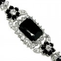 Black Rectangle Rhinestone Clear Diamante Crystal Dressy Bracelet