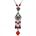 Red Heart Glass Bead Tassel Drop Long Necklace
