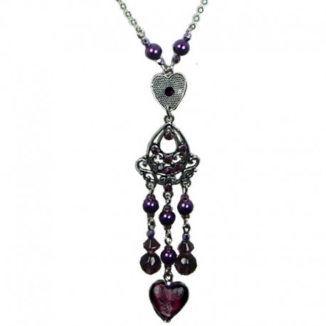 Costume Jewellery Fashion Purple Heart Glass Bead Tassel Drop Long Necklace
