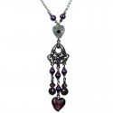 Purple Heart Glass Bead Tassel Drop Long Necklace