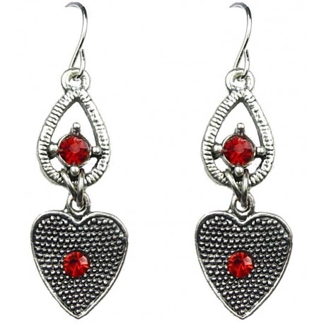 Chic Costume Jewellery, Red Diamante Open Teardrop Heart Drop Fashion Earrings