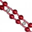 Red Pearls Clear Diamante Double Row Faux Pearl Bracelet