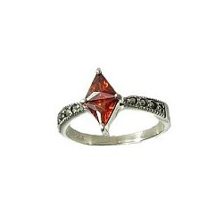 Fashion 925 Sterling Silver Jewellery, Girls Gift, Red Triangle Cubic Zirconia CZ Silver Rhombus Marcasite Ring