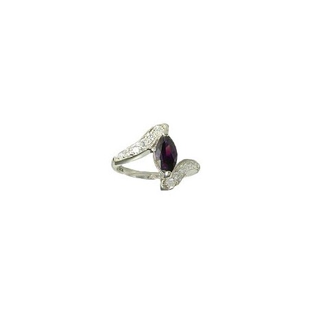 Fashion Sterling Silver 925 Costume Jewellery, Amethyst Cubic Zirconia Teardrop CZ Crystal Silver Crossover Ring