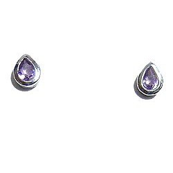Fashion Women Costume Jewellery, Amethyst Cubic Zirconia CZ Sterling Silver Teardrop 925 Stud Earrings