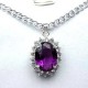 Woman Gift Fashion Necklaces, Costume Jewellery Pendants UK, Purple Oval Rhinestone Clear Diamante Cluster Halo Pendant Necklace
