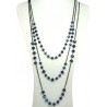 Royal Blue Glass Faceted Bead & Black Chain Three Layered Long Necklace