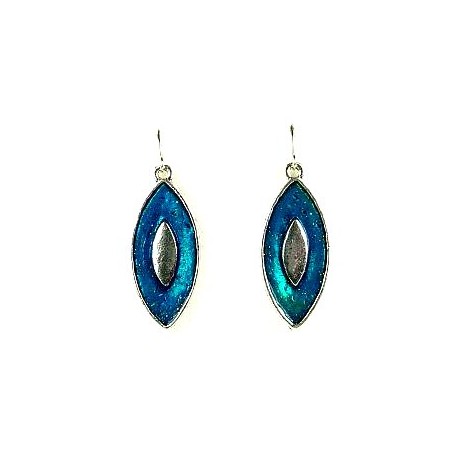 Young Women Costume Jewellery, Girls Gift, Chic Silver & Aqua Blue Enamel Teardrop Drop Earrings