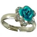 Clear Diamante Blue Metal Rose Flower Ring