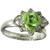 Cheap Costume Jewellery, Fashion Women Girls Dainty Small Gifts, Clear Diamante Green Metal Rose Flower Ring