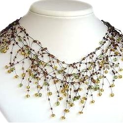 Illusion Brown Bead Floating Choker Cascade Necklace