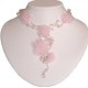 Bridal Costume Jewllery Necklace, Bridesmaid Wedding Party Dress Accessories, Pink Silk Flower Bead Long Drop Choker
