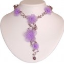 Purple Lilac Silk Flower Bead Long Drop Choker