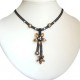 Chic Costume Jewellery Accessoies, Women Girls Cute Small Gift, Brown Two Flower Black Mesh Fashion Drop Necklace
