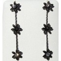 Three Black Enamel Marigold Flower Linear Drop Earrings