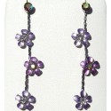 Purple Enamel Daisy Flower Drop Earrings