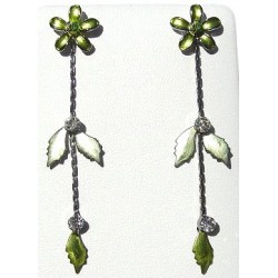 Simple Costume Jewellery Accessories, Fashion Women Girls Cute Small Gift, Green Enamel Flower Leaf Drop Earrings