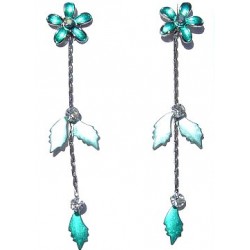 Simple Costume Jewellery Accessories, Fashion Women Girls Cute Small Gift, Blue Enamel Flower Leaf Drop Earrings
