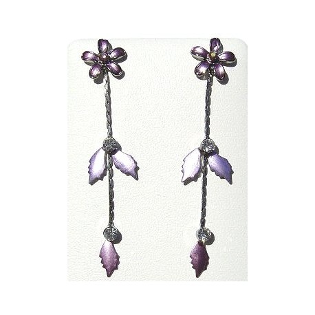 Simple Costume Jewellery Accessories, Fashion Women Girls Cute Small Gift, Purple Enamel Flower Leaf Drop Earrings