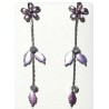 Simple Costume Jewellery Accessories, Fashion Women Girls Cute Small Gift, Purple Enamel Flower Leaf Drop Earrings