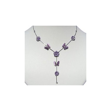 Simple Costume Jewellery Accessories, Fashion Women Girls Cute Small Gift, Purple Enamel Butterfly Lilac Flower Drop Necklace