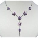 Purple Enamel Butterfly Lilac Flower Drop Necklace