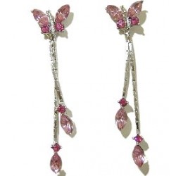 Cute Costume Jewellery, Young Women Girls Accessories, Bridemaid Dainty Small Gifts,Pink Diamante Butterfly Drop Earrings