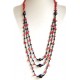 Natural Stone Costume Jewellery Accessories, Fashion Women Gift, Red Howlite Stone Black Bead Three Layer Long Necklace