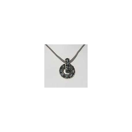 Costume Jewellery Accessories, Fashion Women Girls Small Gift, Grey Diamante Burnished Silver Circle Pendant Necklace