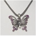 Purple Diamante Burnished Silver Butterfly Pendant