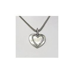 Costume Jewellery Accessories, Fashion Women Girls Small Gift, Grey Diamante Burnished Silver Double Heart Pendant Necklace