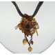 Flower Costume Jewellery Accessories, Fashion Women Girls Small Gift, Brown Fusion Floral Multi Strand Black Cord Necklace