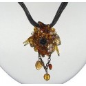 Brown Fusion Floral Multi Strand Black Cord Necklace