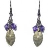Trendy Costume Jewellery Modern Accessories, Fashion Women Girls Small Gift, Simple Purple Bead Brass Leaf Drop Earrings