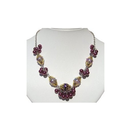 Classic Costume Jewellery Timeless Accessories, Fashion Women Girls Small Gift, Fuchsia Cluster Fashion Faux Pearl Necklace