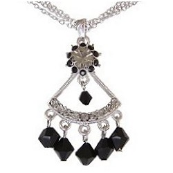 Classic Costume Jewellery Accessories, Fashion Women Girl Small Gift, Black Diamante Triangle Dangle Bead Pendant Chain Necklace