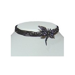 Cute Costume Jewellery Accessories, Young Women Girls Gift, Black Bead Diamante Dragonfly Grid Cord Collar Choker Necklace