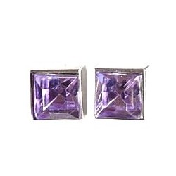 Light purple Diamante Square Rubover 8mm Plastic Pin Stud Earrings