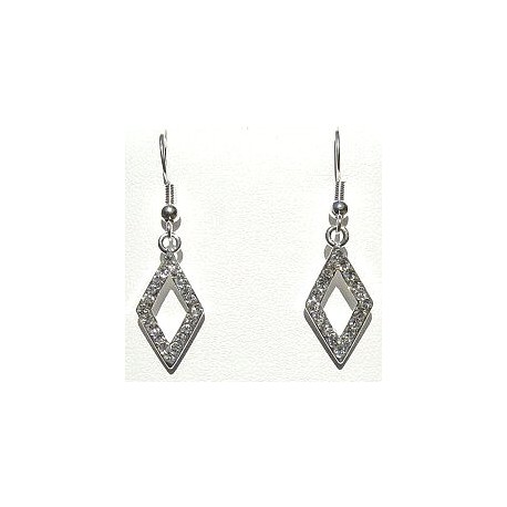 Costume Jewellery Accessories, Fashion Women Girls Small Gift, Short Dangle Clear Diamante Open Rhombus Short Drop Earrings