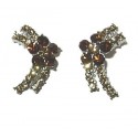 Brown Diamante Flower Moon Large Stud Earrings