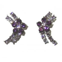 Purple Diamante Flower Moon Large Stud Earrings